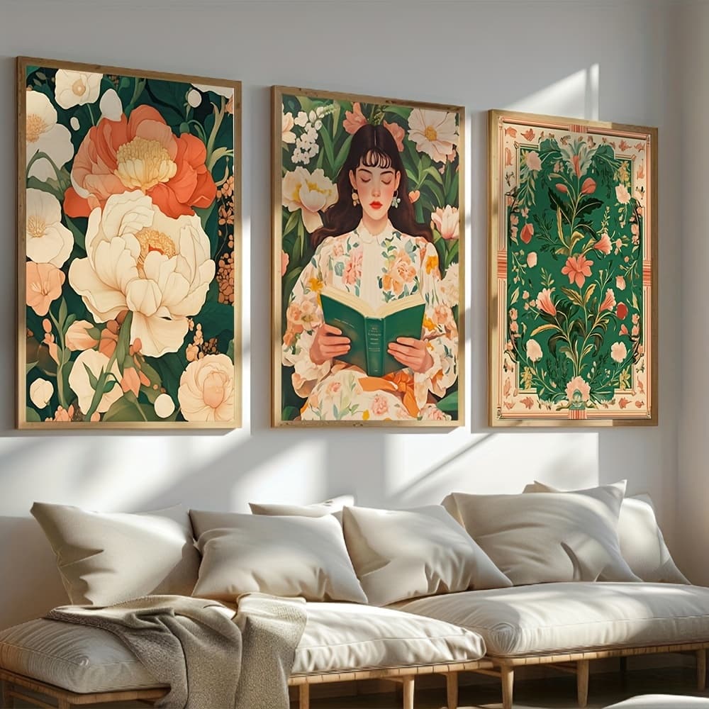 Kit 3 Quadros Decorativos Mulheres Leitoras Arte Minimalista Estética Para Quarto