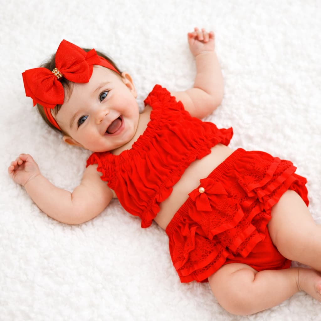 Kit Conjunto “bunda rica” com top e laço Bebê Menina Estilo e Conforto