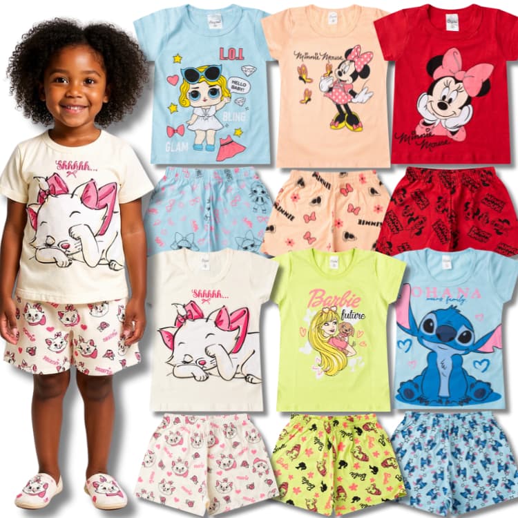 Kit 6 Peças Pijama Verão Feminino/Menina - Roupa Infantil/Juvenil