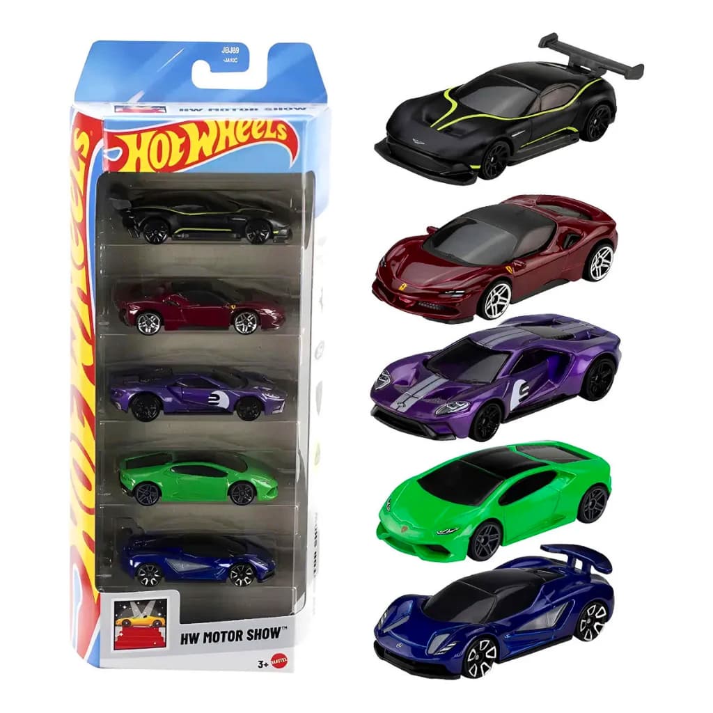 Hot Wheels Pack Hw Motor Show ASTON MARTIN VULCAN - FERRARI SF90 STRADALE - 17 FORD GT - LAMBORGHINI HURACÁN LP 610-4