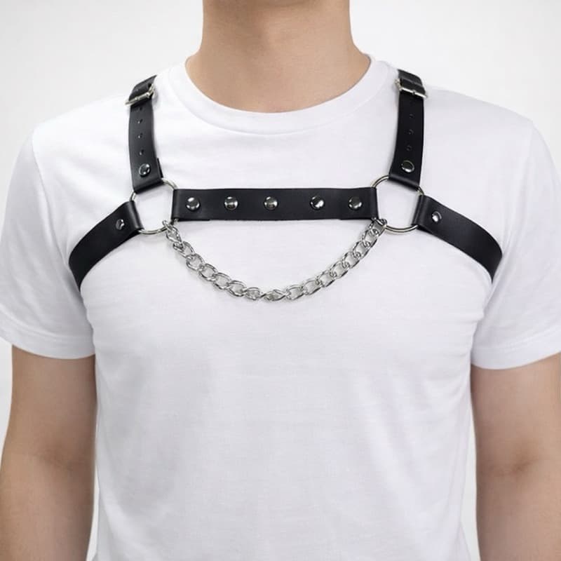 Harness Masculina Chain com Corrente em couro Sintetico