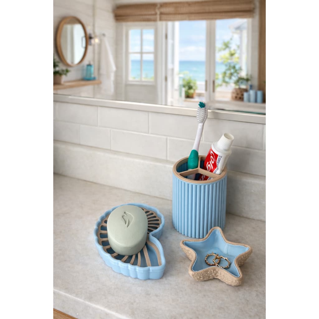 Kit Banheiro Concha Casa de Praia em Impressão 3D  Design Minimalista Verão Decoração Estrela do Mar