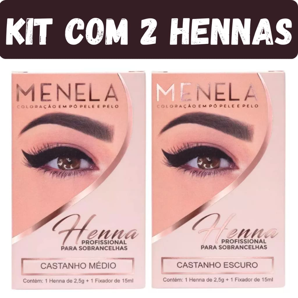 Kit com 2 Henna Menela Castanho Médio + Castanho Escuro - Profissional
