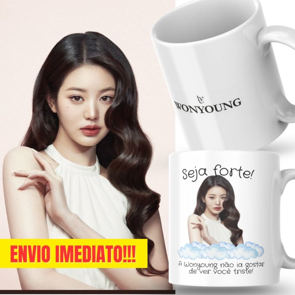 Caneca Xicara Porcelana 325ml Seja Forte Wonyoung Blackpink Personalizada Presente Decoração Casa
