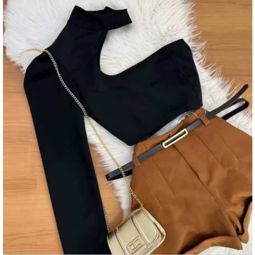 short Feminino Social Verao Moda Com bolso Ins Importado top qualidade