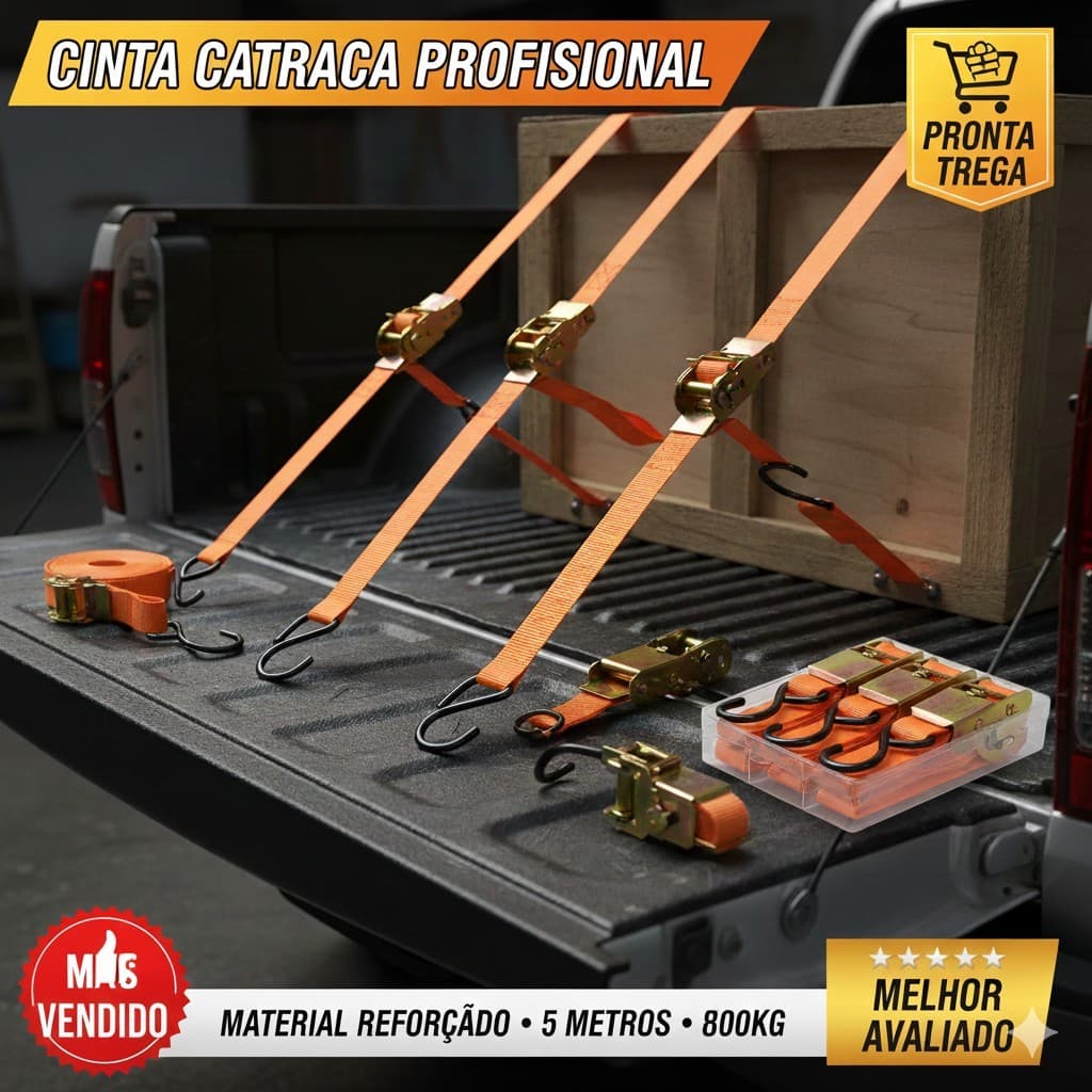 4 Cintas Amarrar Carga Moto Caçamba Picape Catraca Caminhão