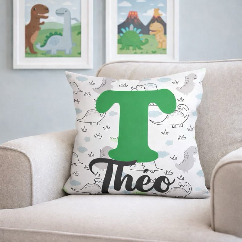 CAPA DE ALMOFADA INFANTIL COM NOME PERSONALIZADO DINOSSAUROS, DINO - TAM: 30X30, 40X40, 45X45, 50X50, 70X50