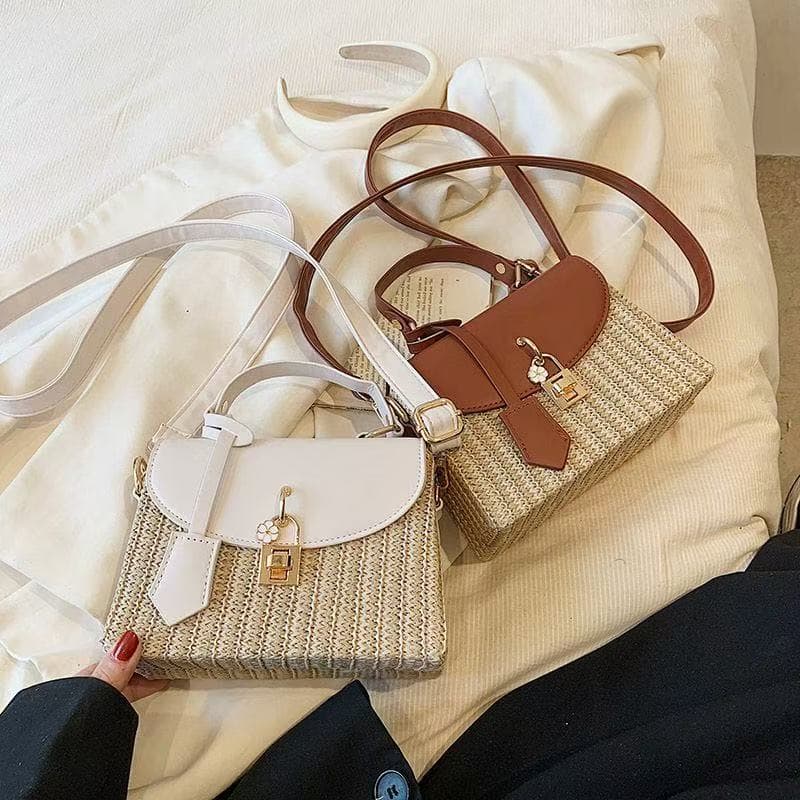 XY Bolsas.Bolsa de palha com design moderno, bolsa transversal,luxo