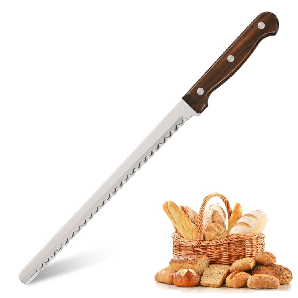 Faca Para Pão de 14 inch Profissional Aço Inoxidável Com Cabo Madeira de Alta Gama