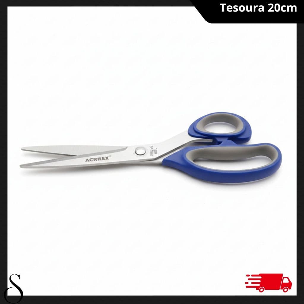 Tesoura 20 cm Aço Inox, Cabo Anatômico – Escolar, Artesanato, Papel, Tecido