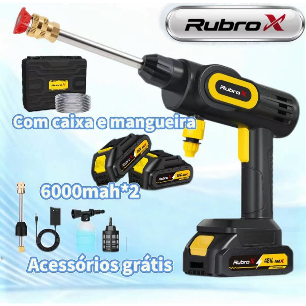 RubroX Lavadora de Alta Pressão Sem Fio Portátil Recarregável Carros Pistola Lavajato Bivolt