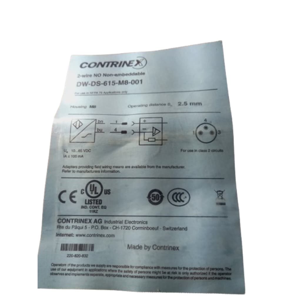 Sensor Indutivo M8 10 A 65 Vdc Dw-ds-615-m8-001 - Contrinex