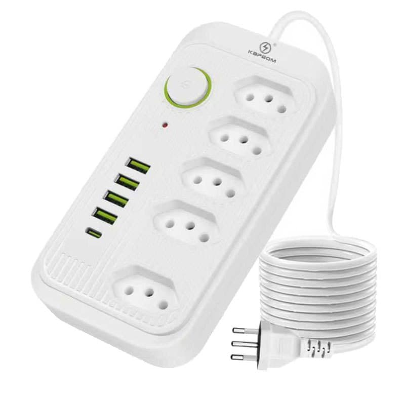 Plug Regua de tomadas soquete inteligente Extensão Filtro De Linha Segurança 5 Tomadas 4 Usb E Usb C