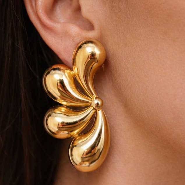 Brinco Flor Escultural Dourado Brinco Floral Escultural Brinco Flor Orgânica Dourada Brinco Flor Maximalista Brinco Flor