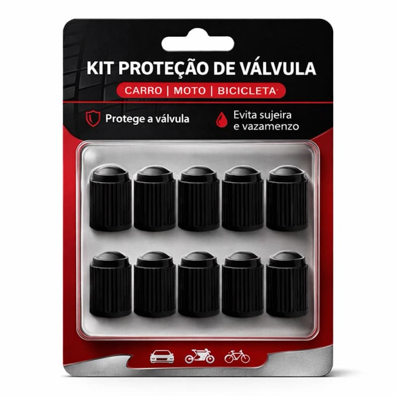 Kit 10 Tampinhas de Bico de Pneu – Universal, Resistente e Ideal para Carros, Motos e Bikes