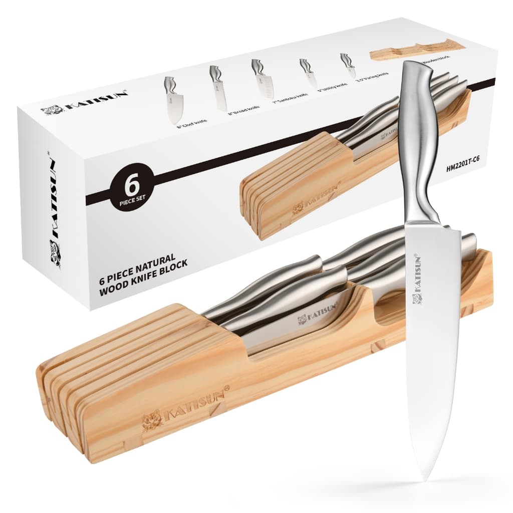 Jogo de Facas 6 Pcs de Cozinha Aço Inoxidável com Caixa de madeira para guardar facas Portátil