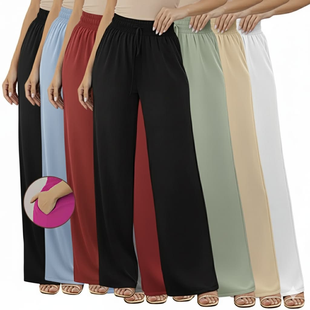 Calça Pantalona feminina Crepe Duna  Com Bolso Cintura Alta Nao Amassa Tecido Leve