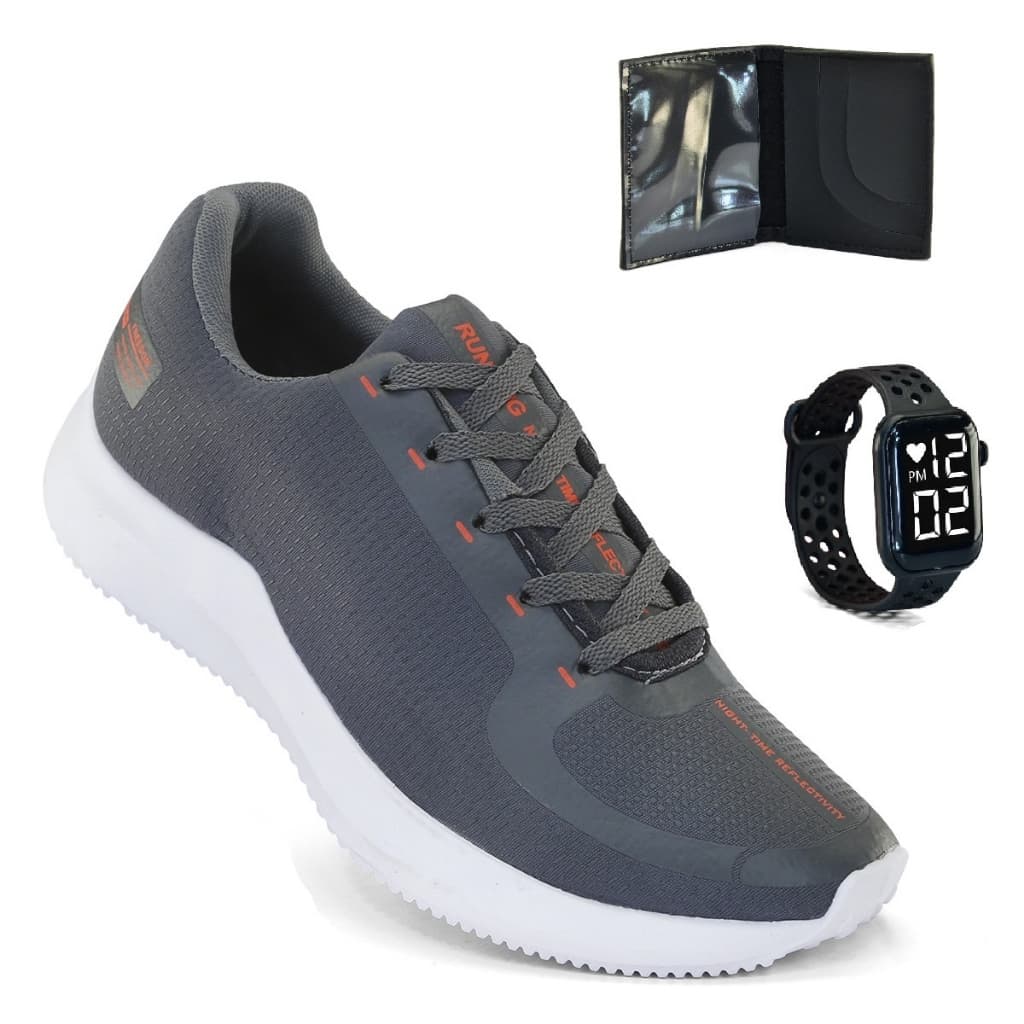 Tenis Masculino + Relogio + Carteira Esportivo Caminhada Corrida Treino Versatil Macio e Leve Promoção