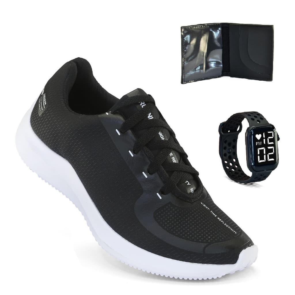Tenis Masculino + Relogio + Carteira Esportivo Caminhada Corrida Treino Versatil Macio e Leve Promoção