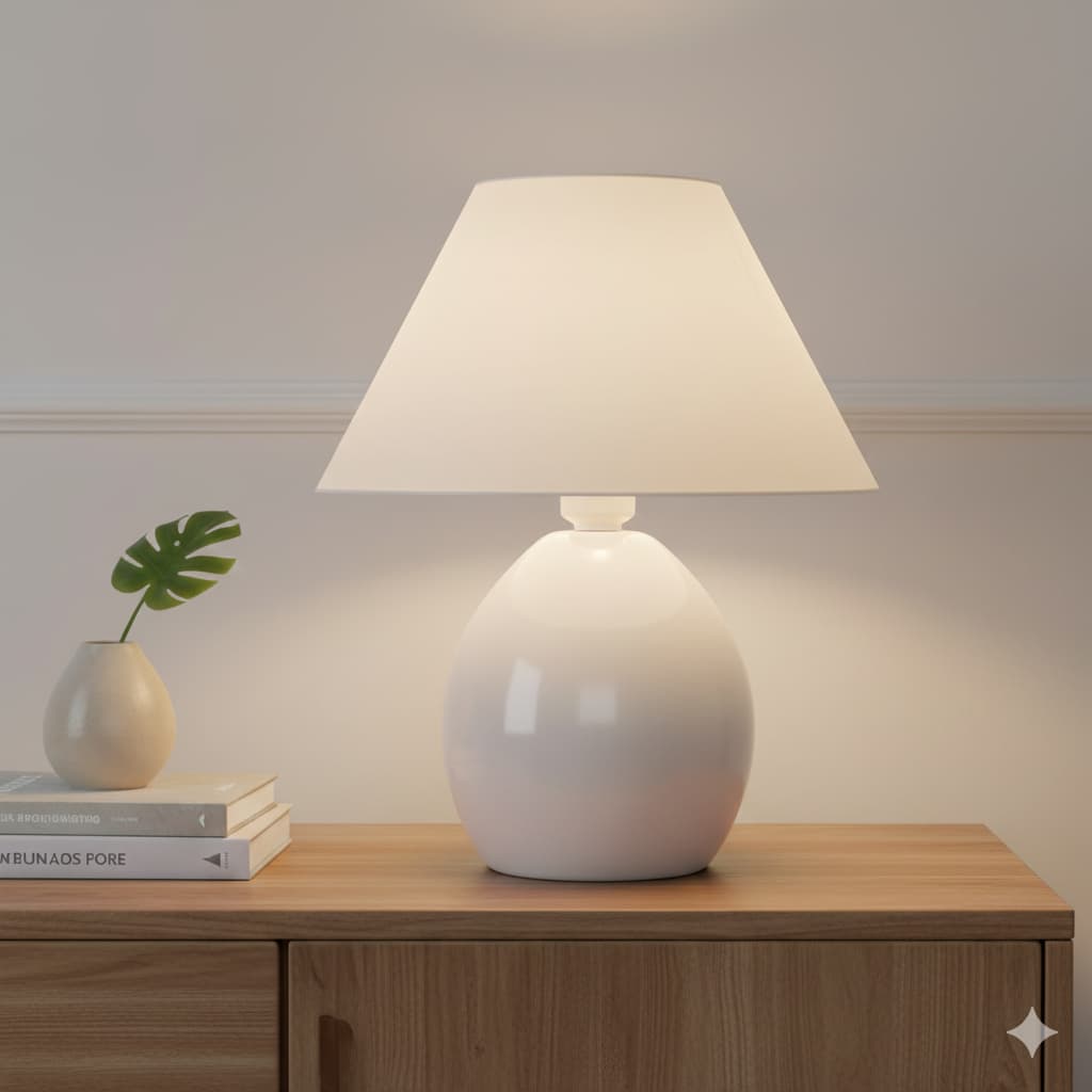 Abajur Luminária de Cerâmica Elipse Grande com Cúpula Decoração Quarto Sala Escritório