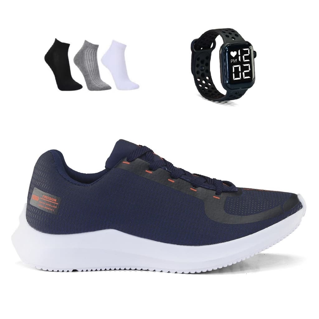 Tenis Masculino + Relogio + Meia Esportivo Caminhada Corrida Treino Versatil Macio e Leve Promoção
