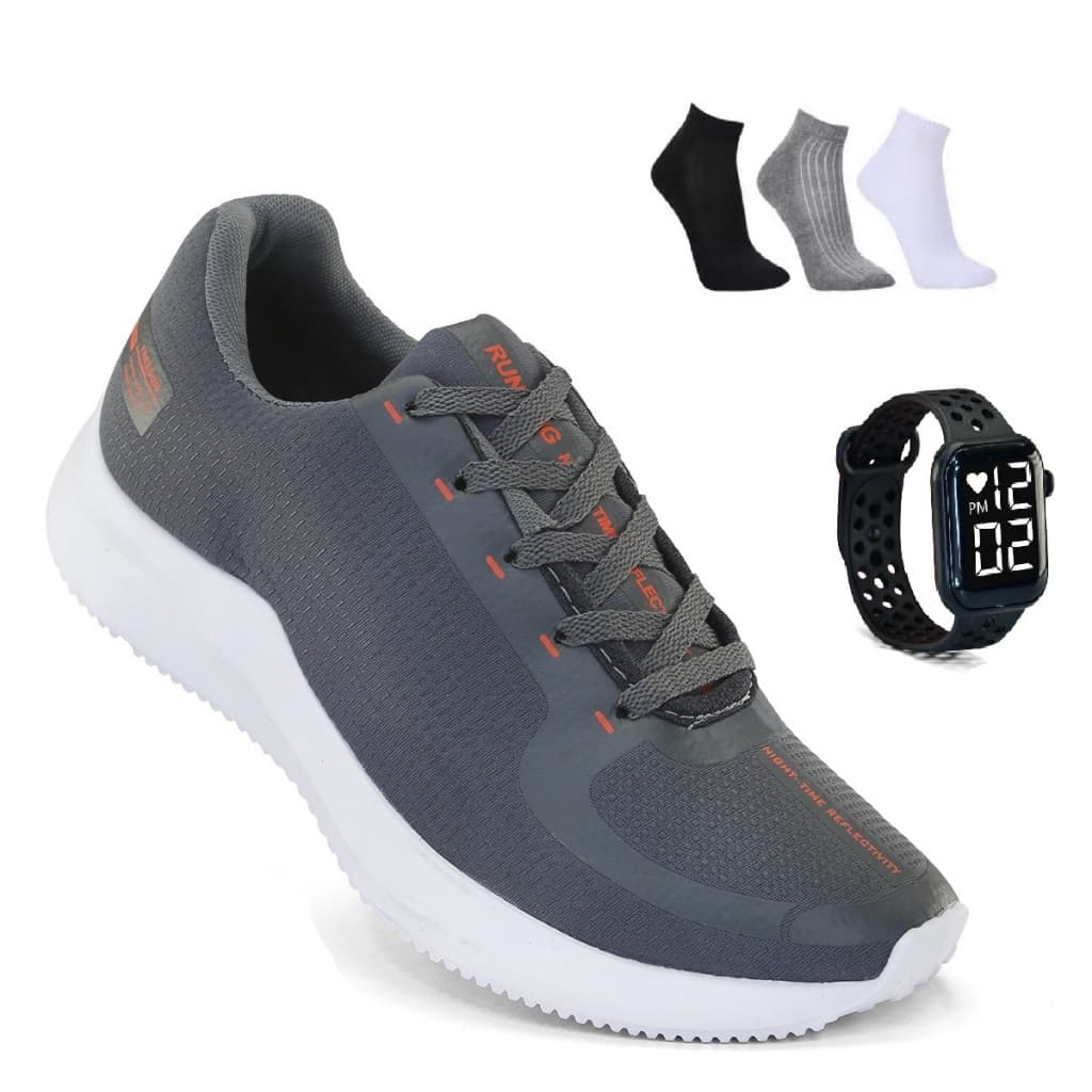 Tenis Masculino + Relogio + Meia Esportivo Caminhada Corrida Treino Versatil Macio e Leve Promoção