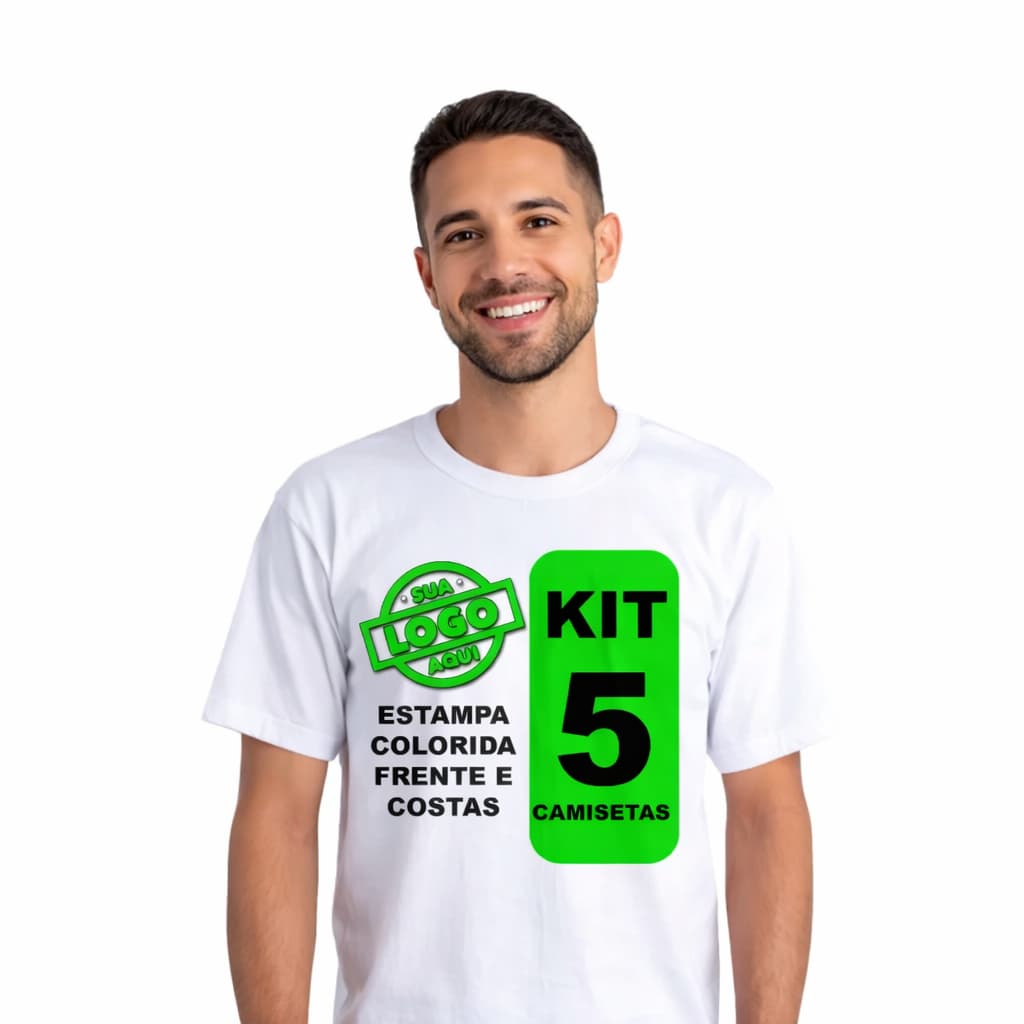 Kit 5 Camisetas Camisas Personalizada Foto Logo marca Empresa estampa colorida frente e costas