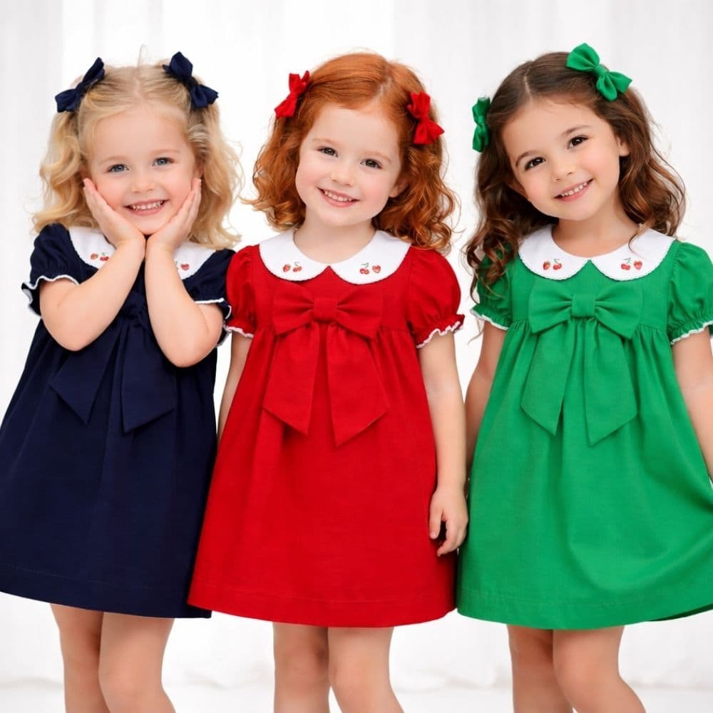 Vestido Natal Menina Clássico com Laço Detalhes Delicados Infantil