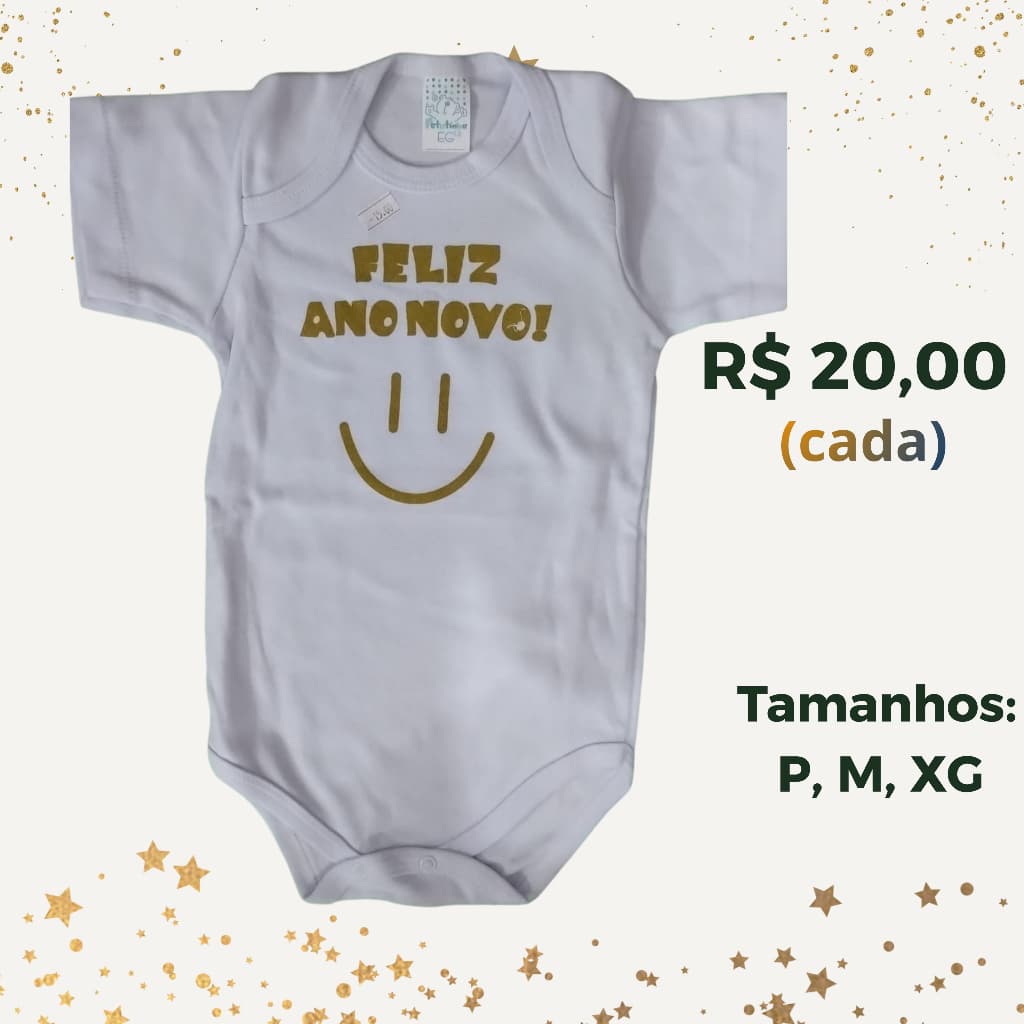 Boddy Feliz Ano Novo Bebê - tamanhos P, M, XG