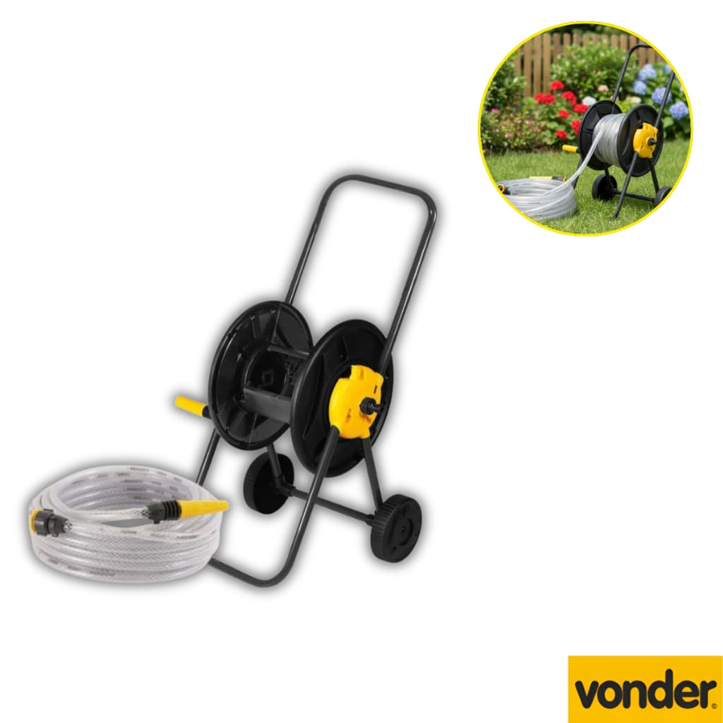 Suporte Para Mangueira Com Rodas Vonder 15 metros Jardim Enrolador Prático