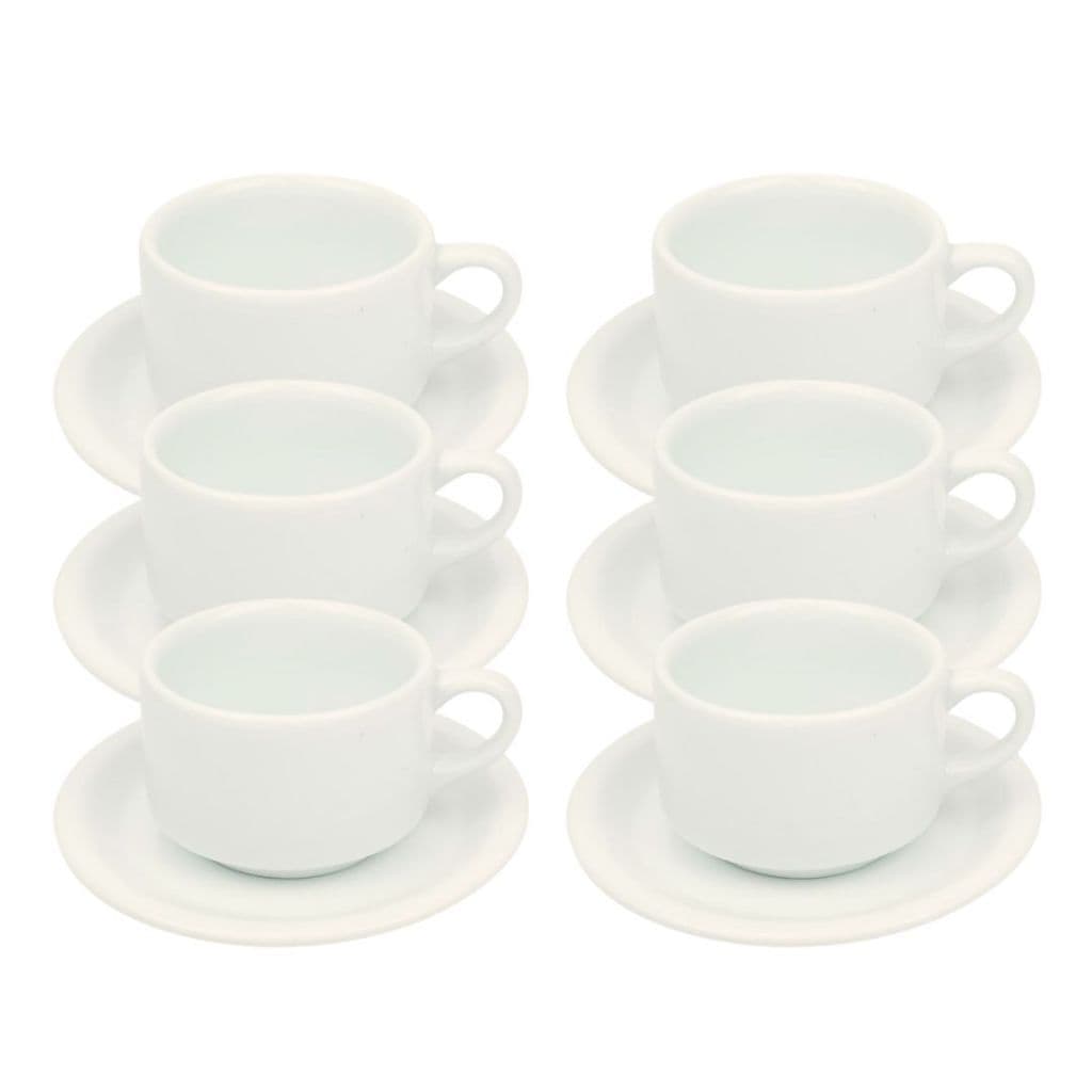 Kit 6 Xícaras de Chá com Pires 200ml em Porcelana Branca - Modelo Arizona