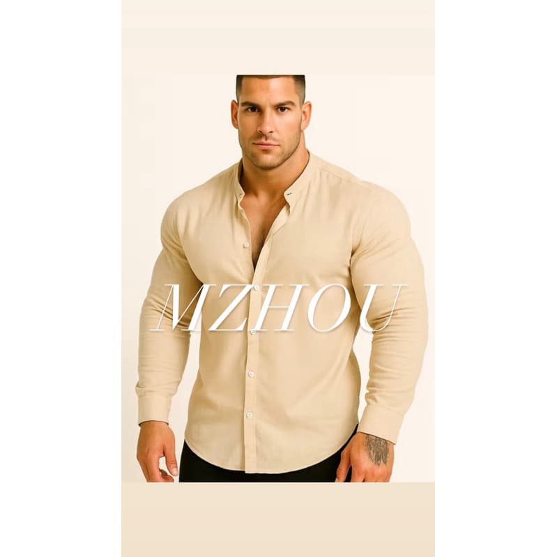 Camisa Maculina Gola Padre Viscolinho Manga Longa Slim Fit Tendencia 2025 Social Chic verão