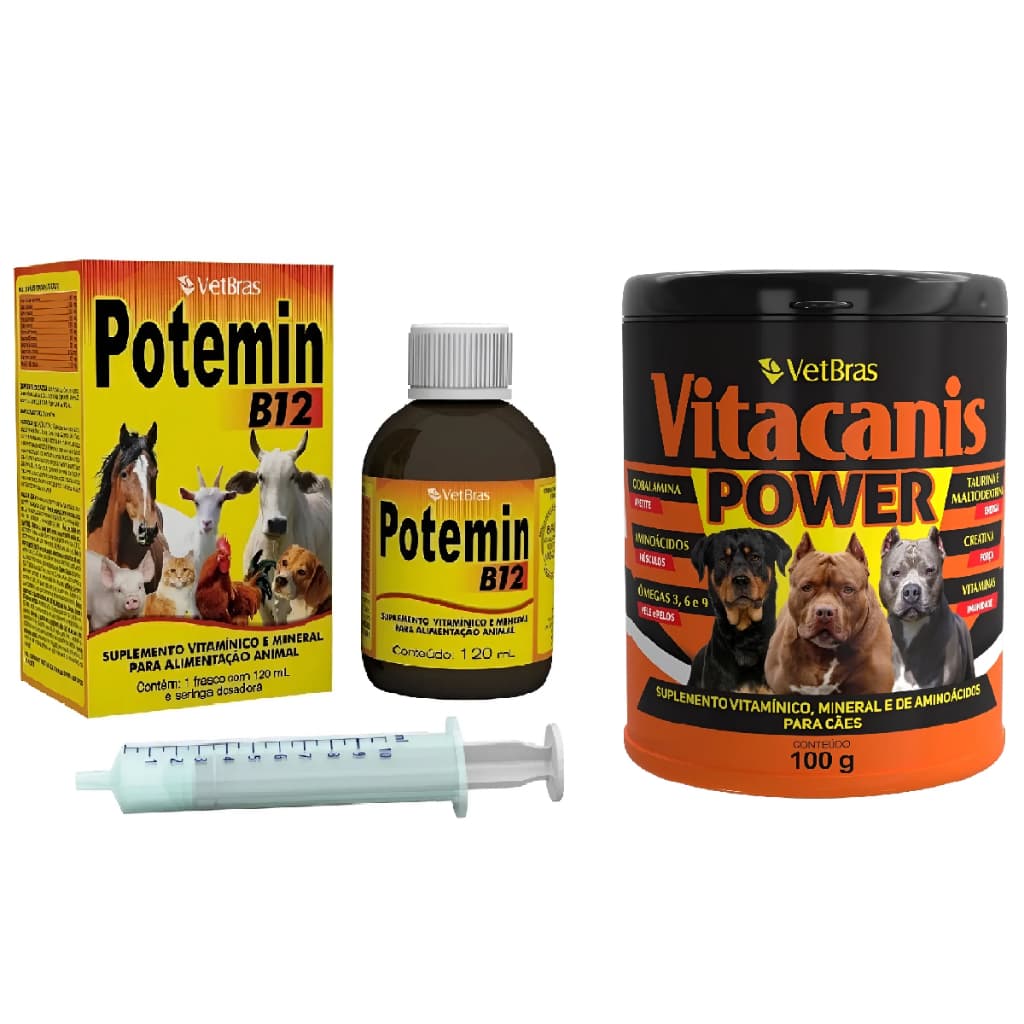 Suplemento Para Ganho De Massa Muscular Animal Potemin B12 120ml Vitacanis Power 100g