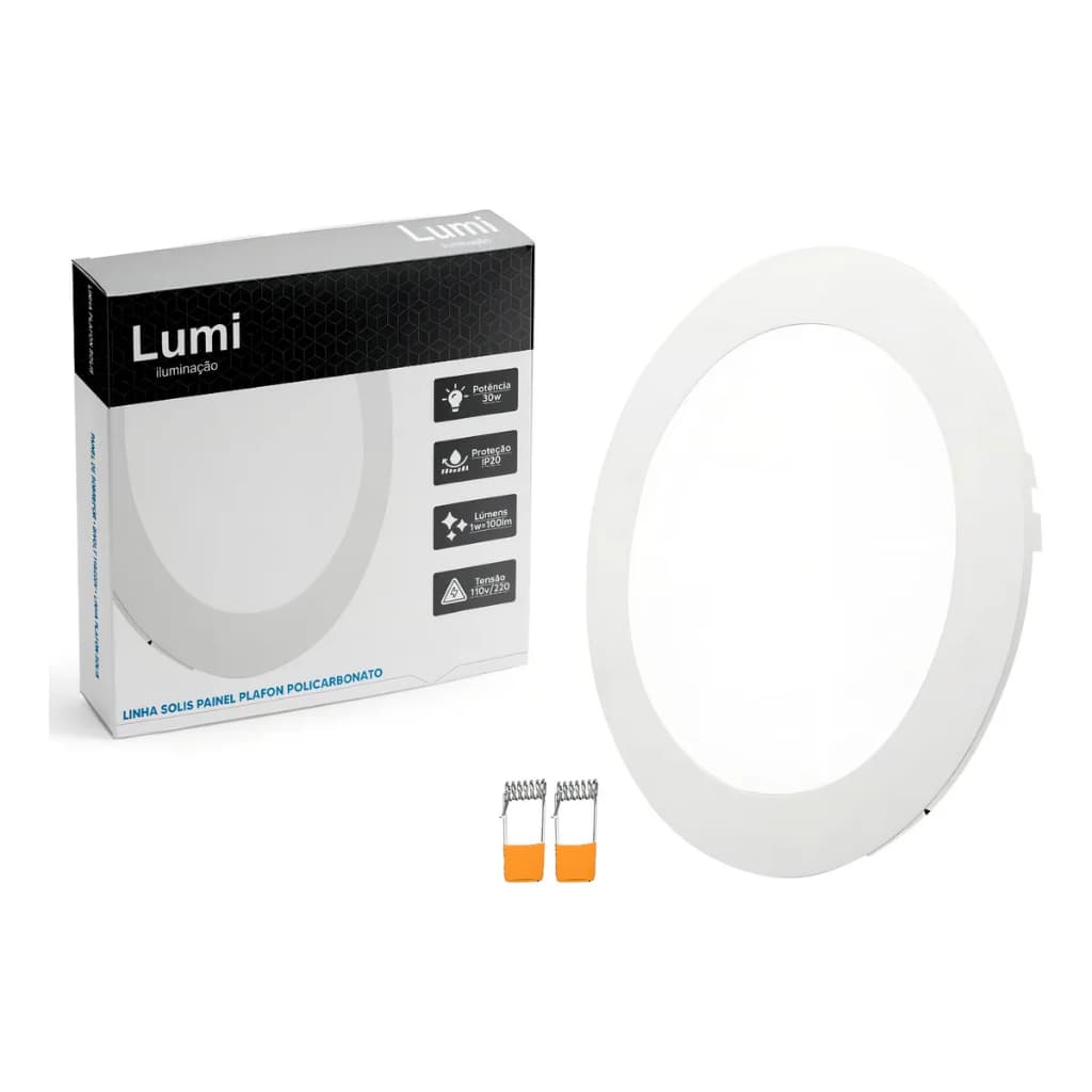 Luminario Painel Plafon Super Led Embutir Redondo 30w Branco Frio Lumi 1ª Linha Luminario Painel Plafon Super Led Embuti