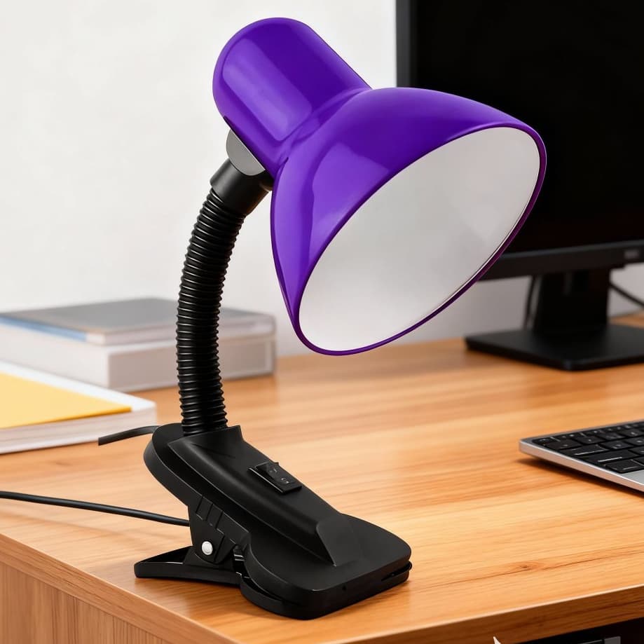 Luminária Abajur Mesa Bivolt Garra Presilha Leitura Escritório Manicure estudos Quarto Cor Roxo