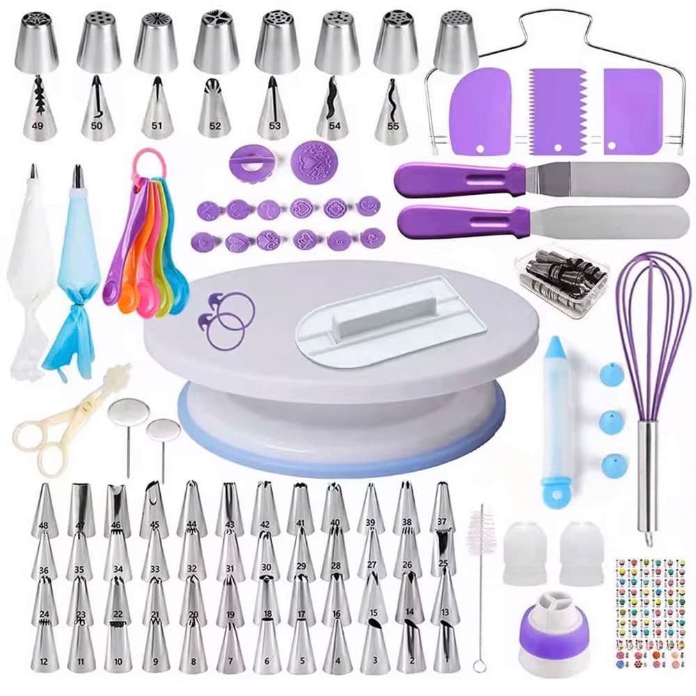 Kit Confeiteiro Completo 137 Peças Confeitaria Profissional Bailarina Giratória Bicos Inox Manga Espátulas Raspadora