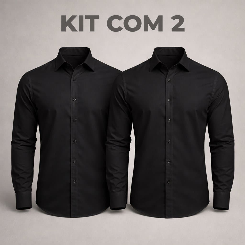 Kit Camisa Social Masculina Manga Longa Branca e Preta – Elegante, Brilho Fino e Confortável