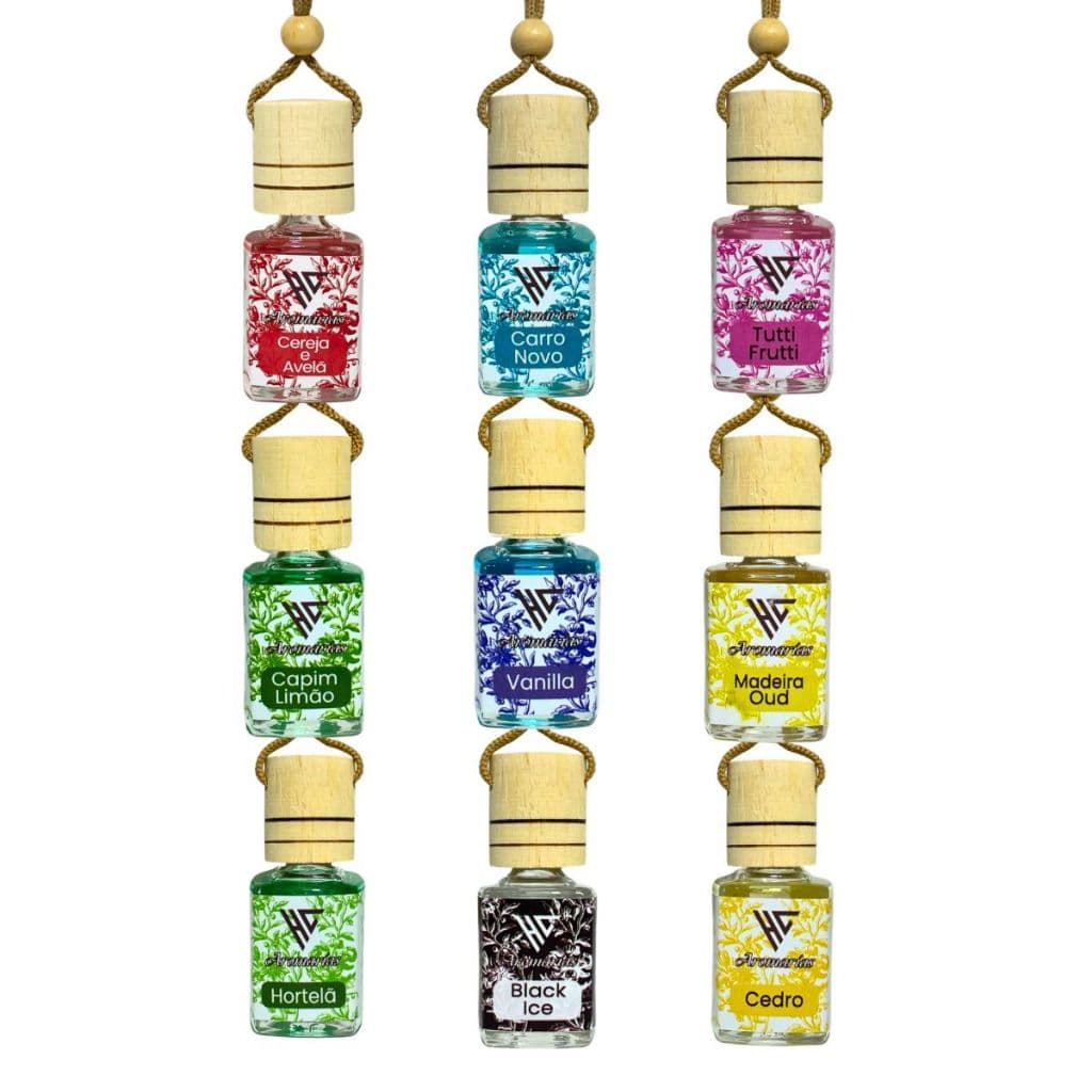 KIT 9 UNIDADES - Aromatizante Automotivo Pingente Hominicar 10ml - Marca Exclusiva Premium