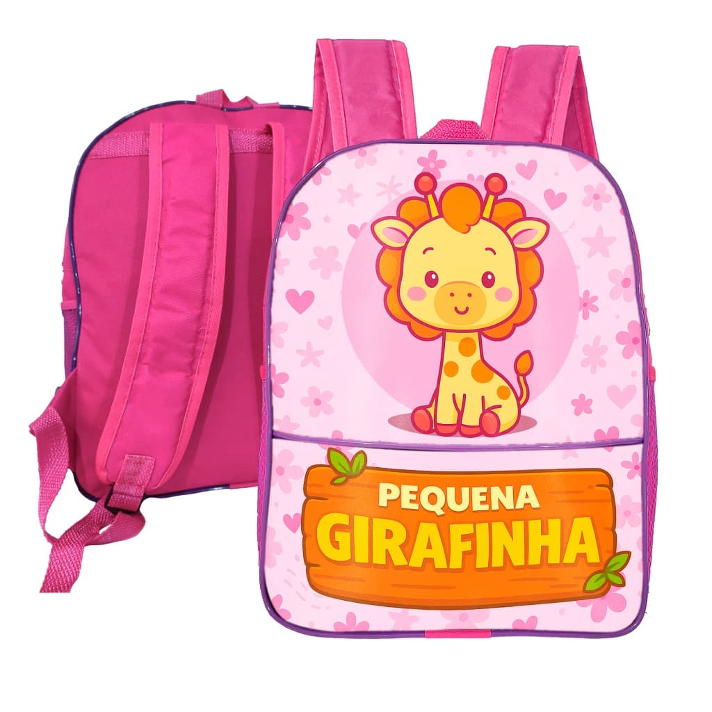 Mochila Bolsa Infantil Estampa Menina Girafinha Rosa Super Fofa Resistente com Alça Ajustável