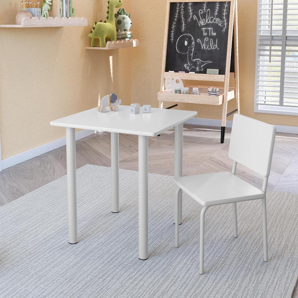 Conjunto Mesa E Cadeira Infantil Cor Branca Leitura Estudo Brincar De Criança