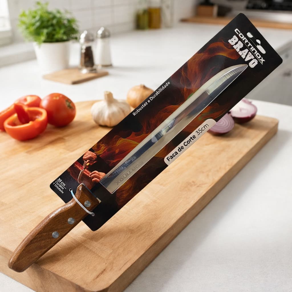 Faca de Corte Cortinox Bravo 35cm Lâmina Aço Inox Cabo Madeira Profissional Churrasco Legumes