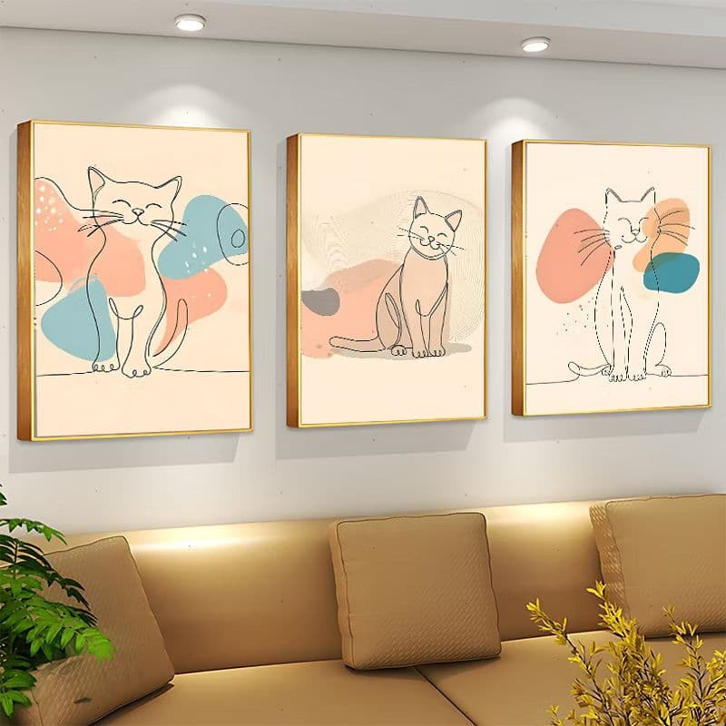Kit 3 Quadros Decorativos Minimalistas Gatos Boho - H.E.P Decore.