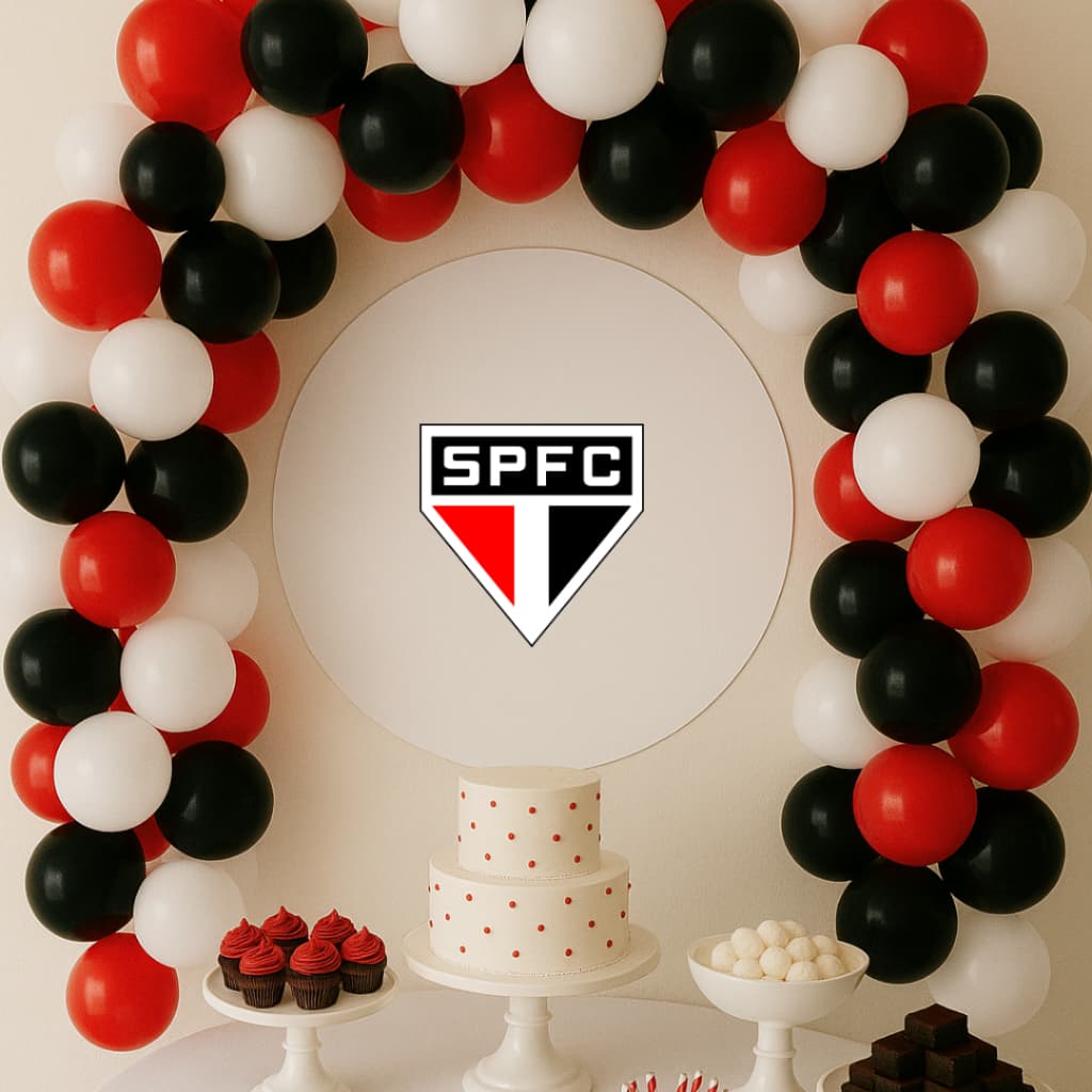 Kit Festa Time São Paulo 150 Bexiga N6 Balão Preto Vermelho Branco Torcida Futebol