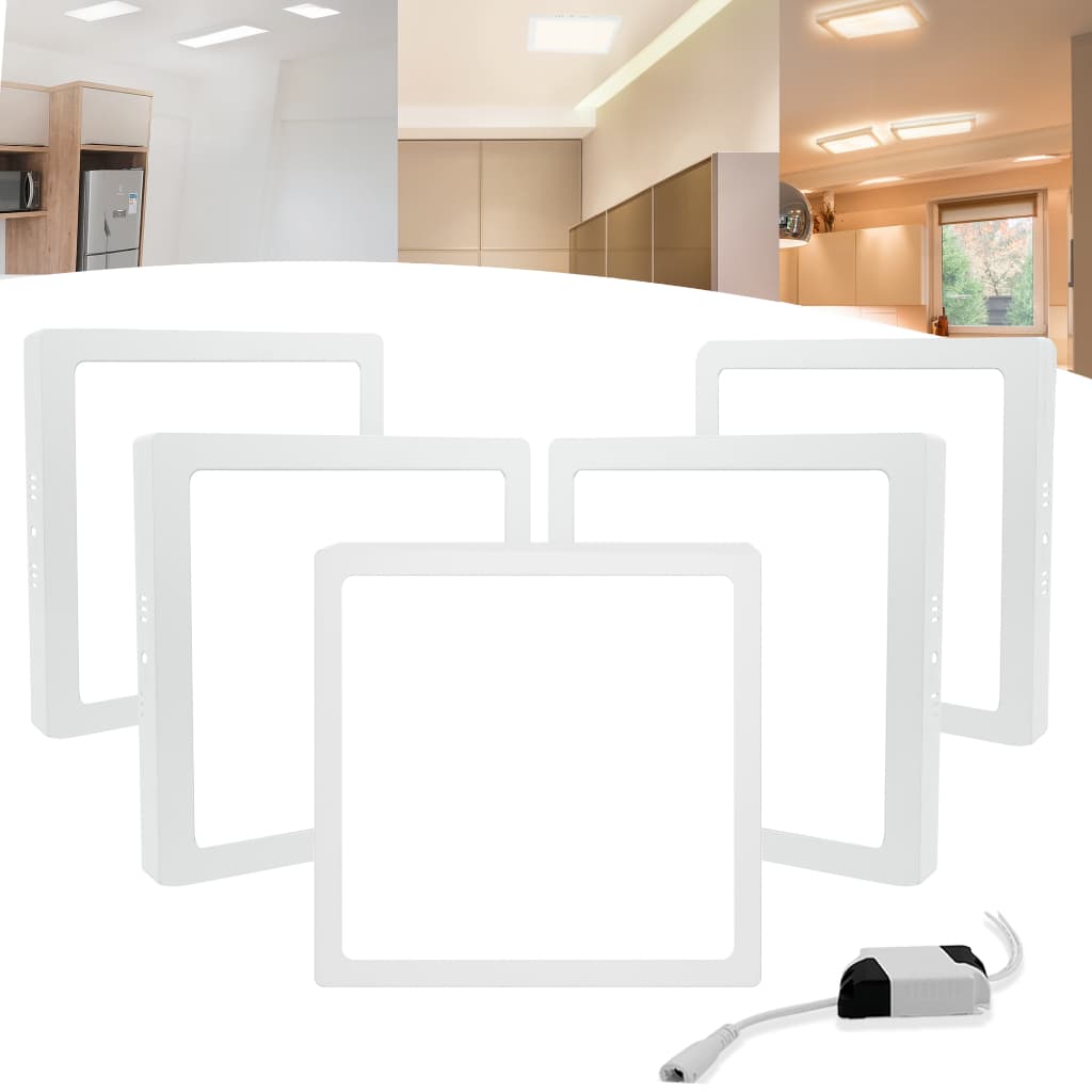 Kit 5 Plafon Sobrepor Led Painel 25w Quadrado Borda Fina Teto
