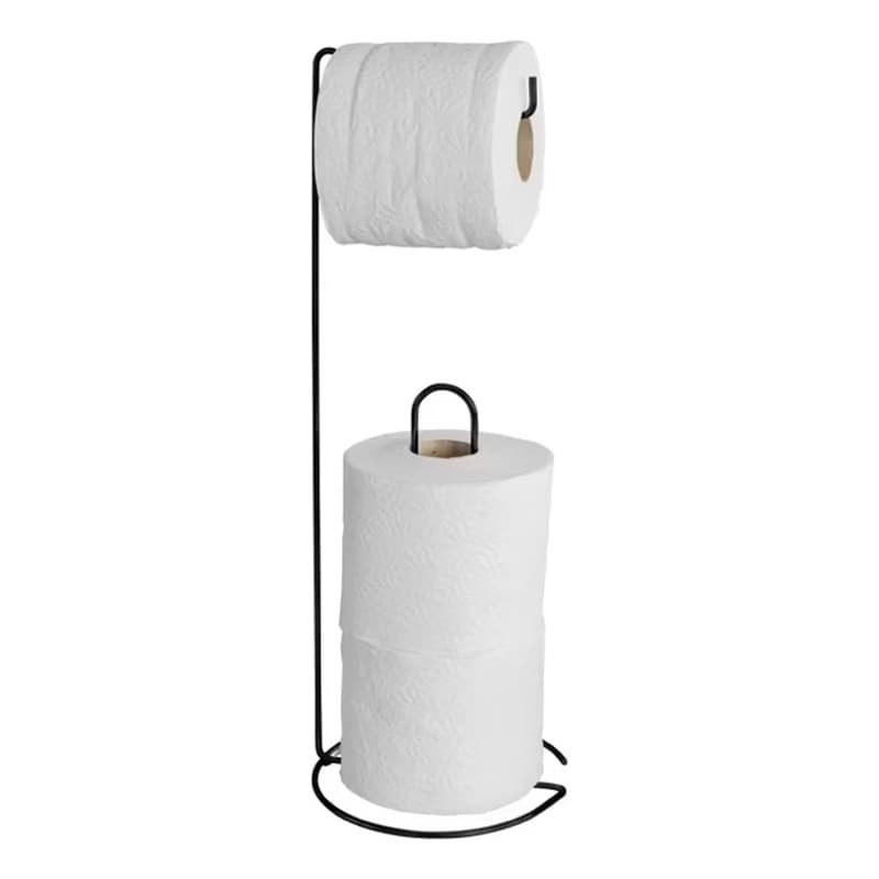 Suporte Porta Papel Higiênico Preto Para Chão Papeleira de Banheiro Moderna em Metal