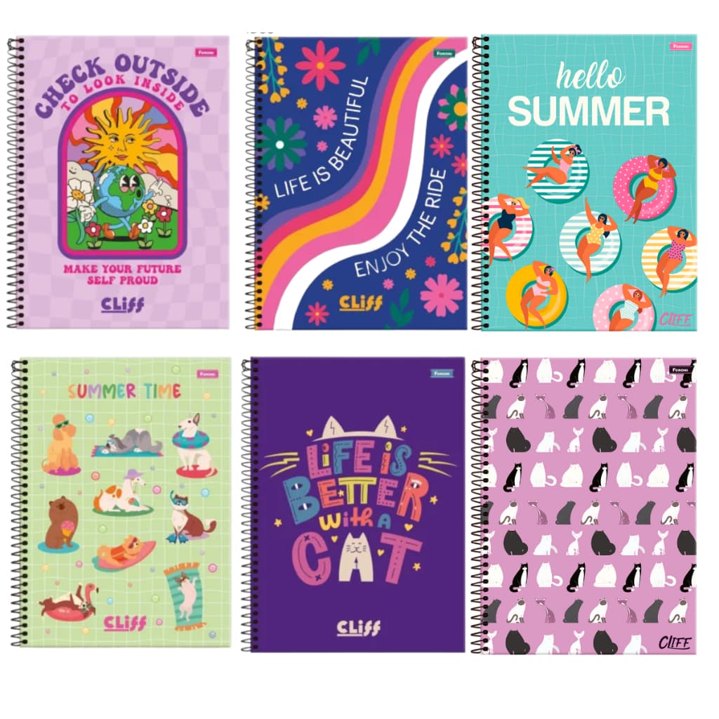 Kit 06 Cadernos Pautados Espiral Arame Menina Volta as Aulas Material Escolar