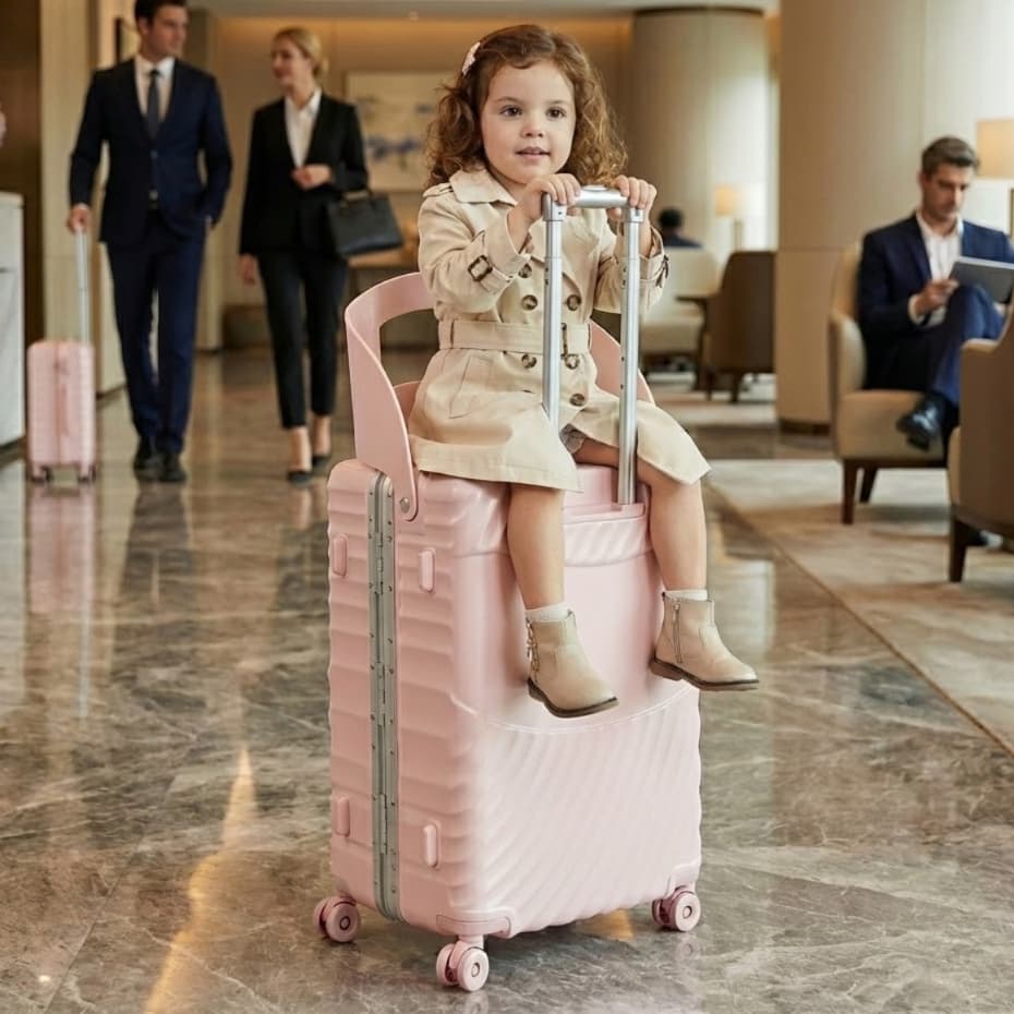 Mala de Viagem Média ABS Rígida com Assento Cadeirinha Infantil Suporta 35kg Rodas 360