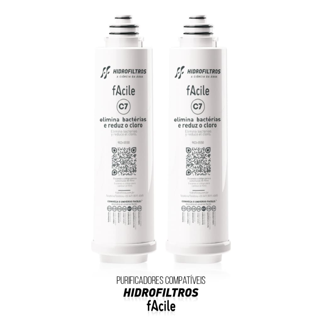 1 ou 2 Refis C7 Original Purificador de Água Hidrofiltros Facile Reduz Cloro e Impurezas da Agua