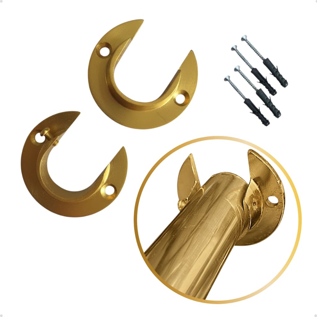 Kit Suporte Flange Dourado Aberto Alumínio 19mm Cortina Simples Varão Comum Ilhós Argola - 2 á 10 Un