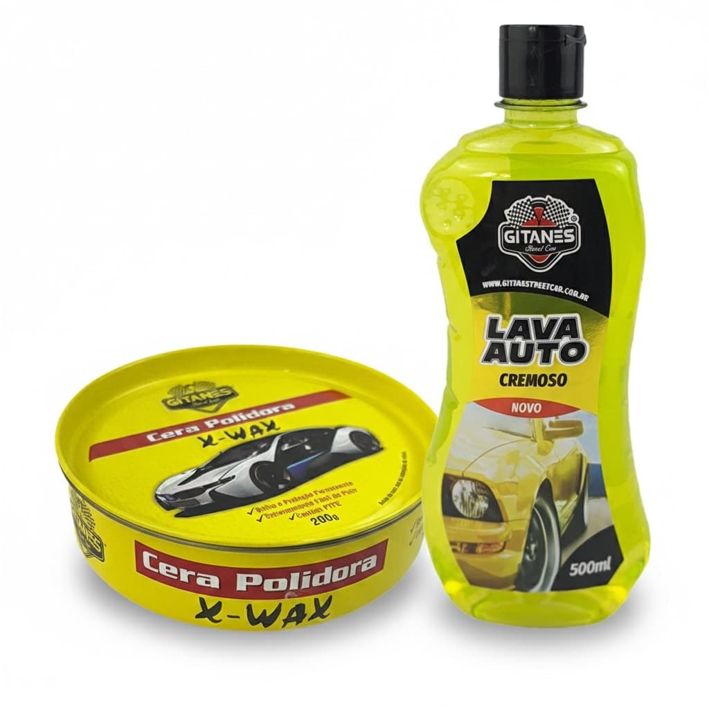 Kit Shampoo Lava Auto 500ml + Cera Polidora Cremosa 200g Carro Moto